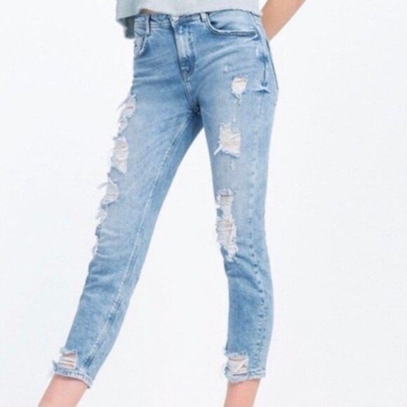 Zara Distressed Jeans Size 00 Some Stretch - Picture 1 of 12